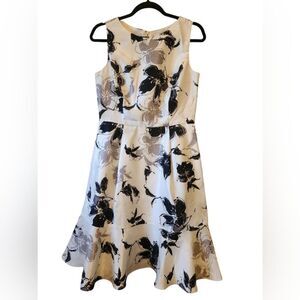 Danny and Nicole Black and Tan A-Line Midi Dress Wedding Guest, size 8